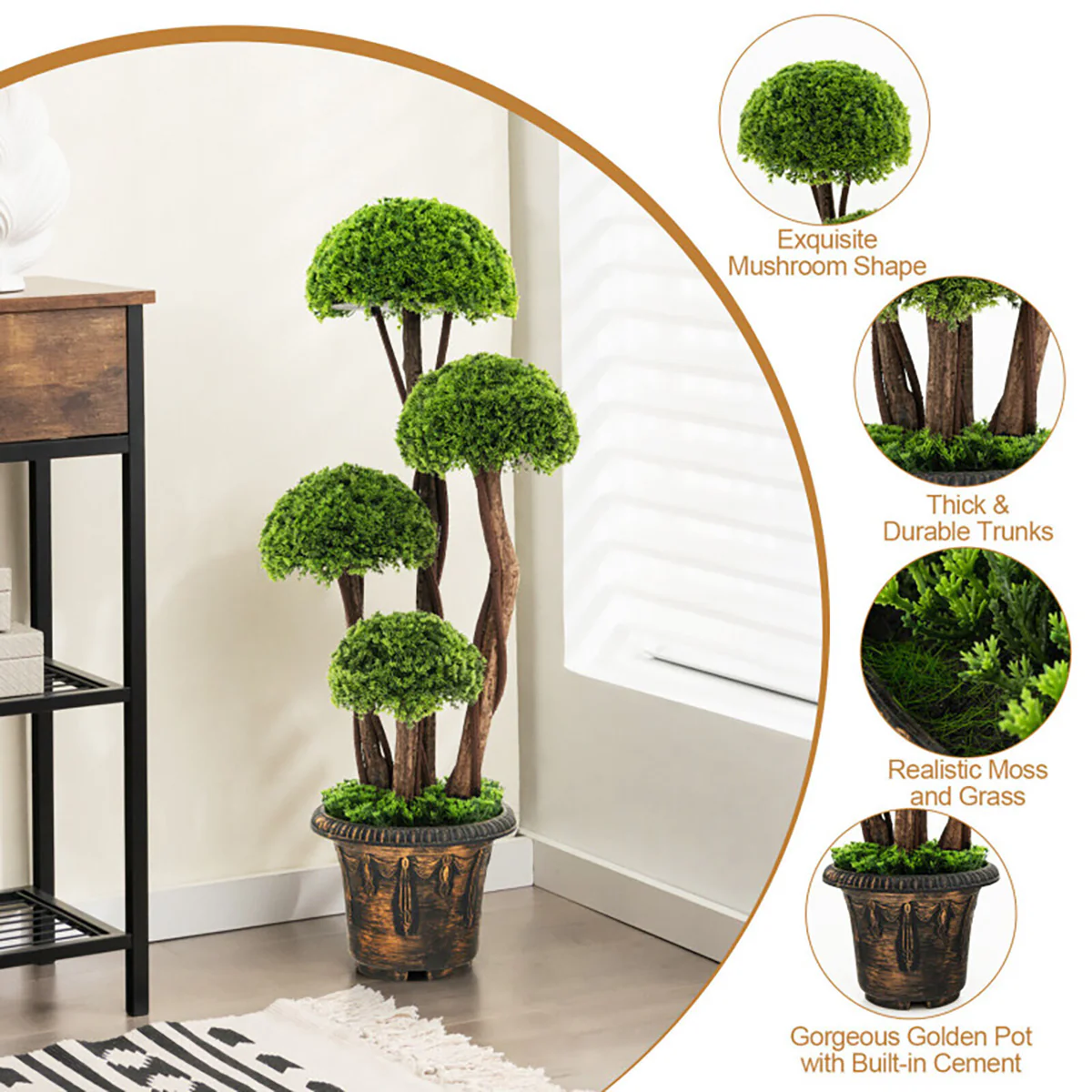 3' Artificial Cedar Topiary Tree with Rattan Trunk - Image 3