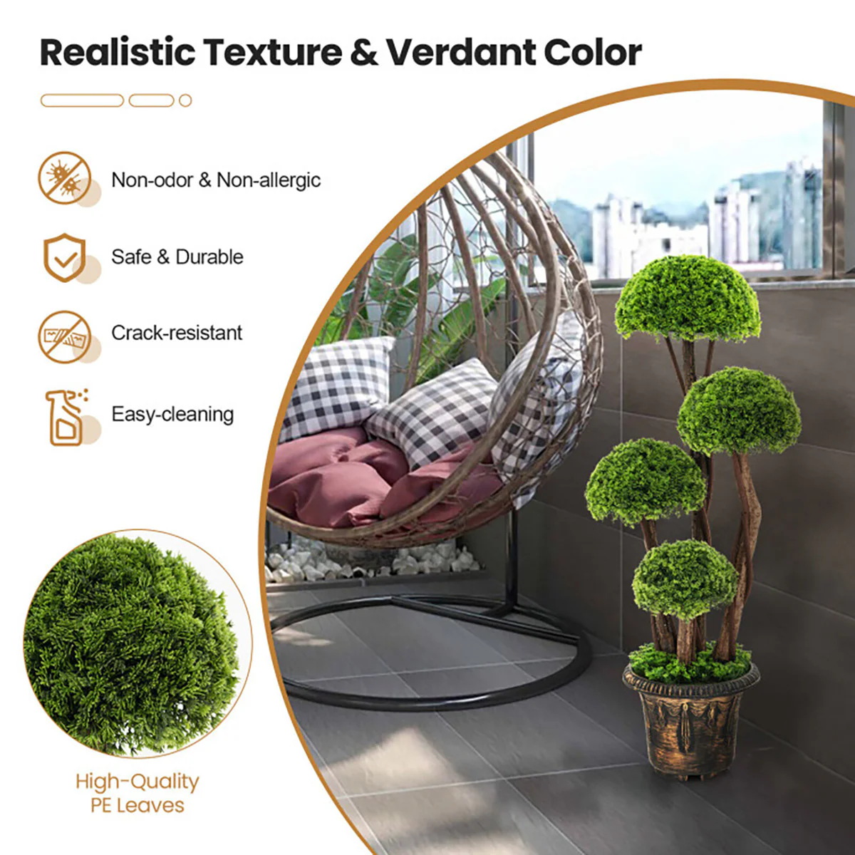 3' Artificial Cedar Topiary Tree with Rattan Trunk - Image 7