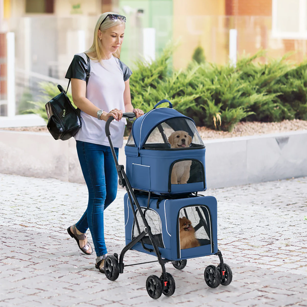 3-in-1 Foldable Double Pet Stroller with Detachable Carriers - Image 10