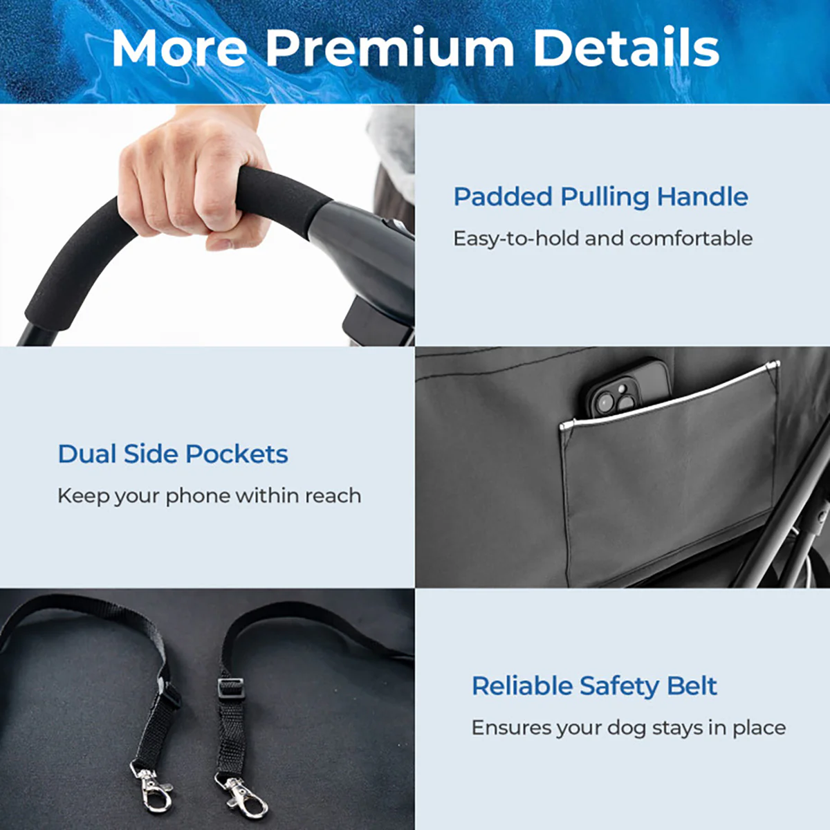 3-in-1 Foldable Double Pet Stroller with Detachable Carriers - Image 13