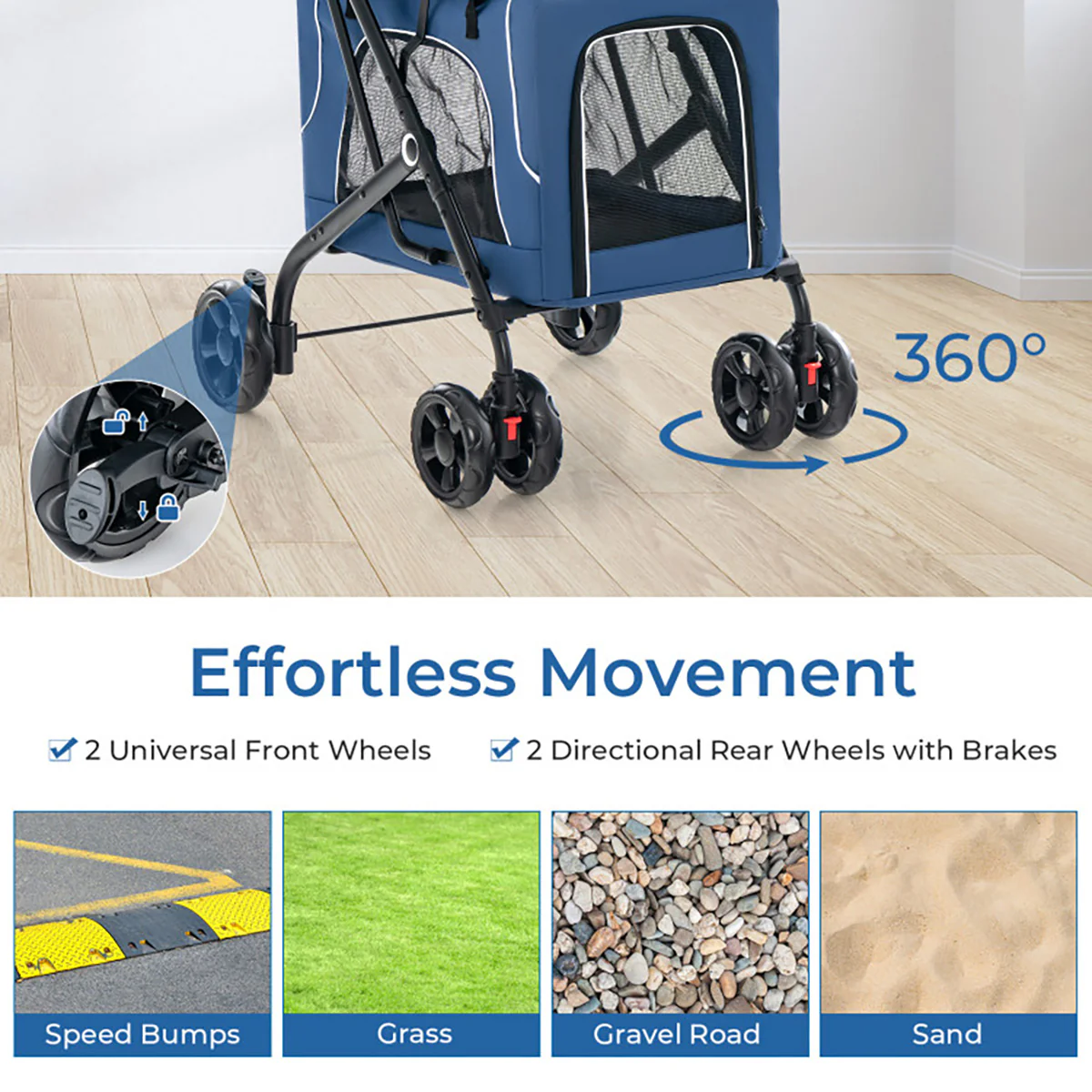 3-in-1 Foldable Double Pet Stroller with Detachable Carriers - Image 6