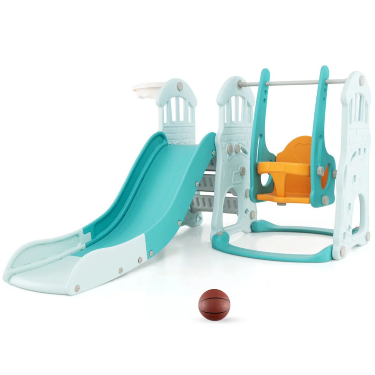 3-in-1 Toddler Slide and Swing Set with Basketball Hoop - Image 2