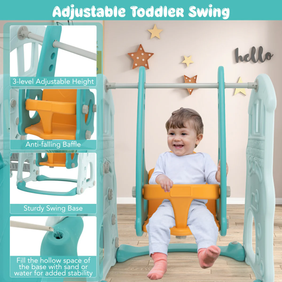 3-in-1 Toddler Slide and Swing Set with Basketball Hoop - Image 4
