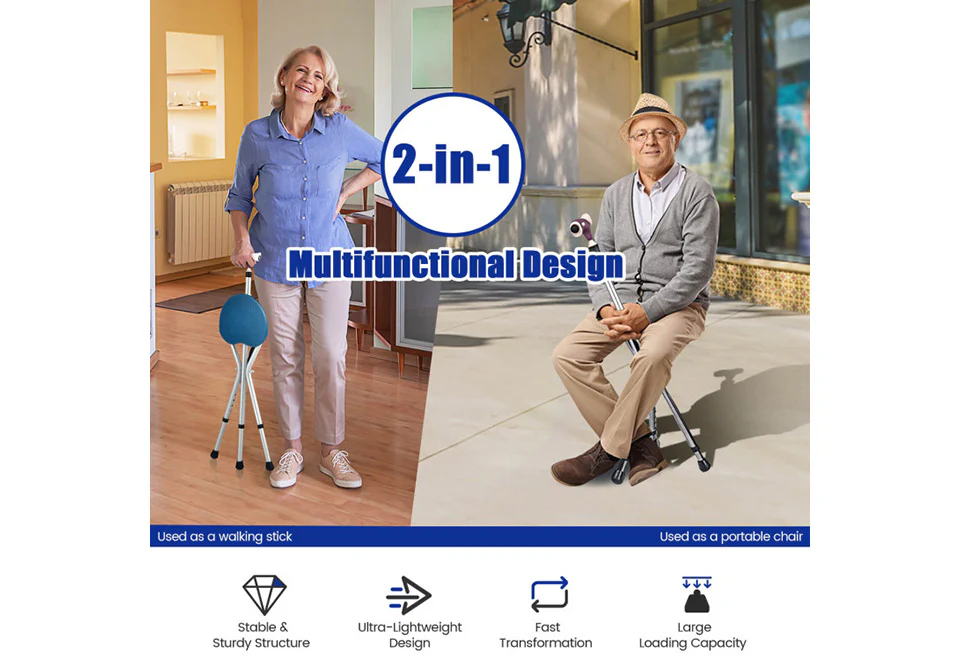 3-in-1 Walking Cane with Seat and Light - Image 2