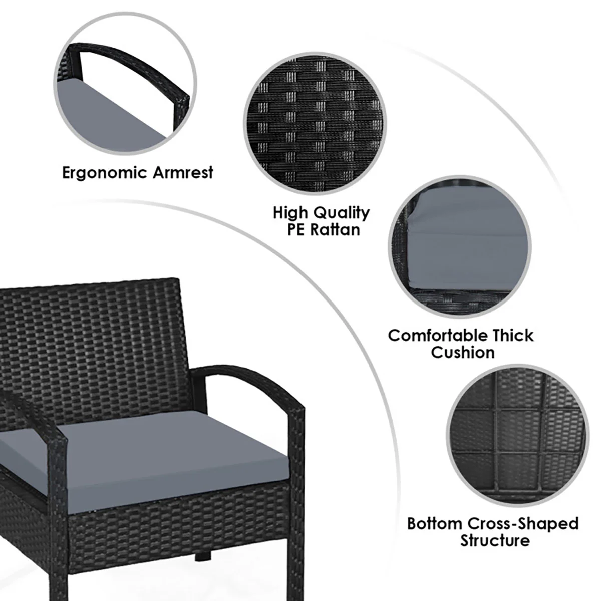 3-Piece Outdoor Rattan Patio Conversation Set - Image 5