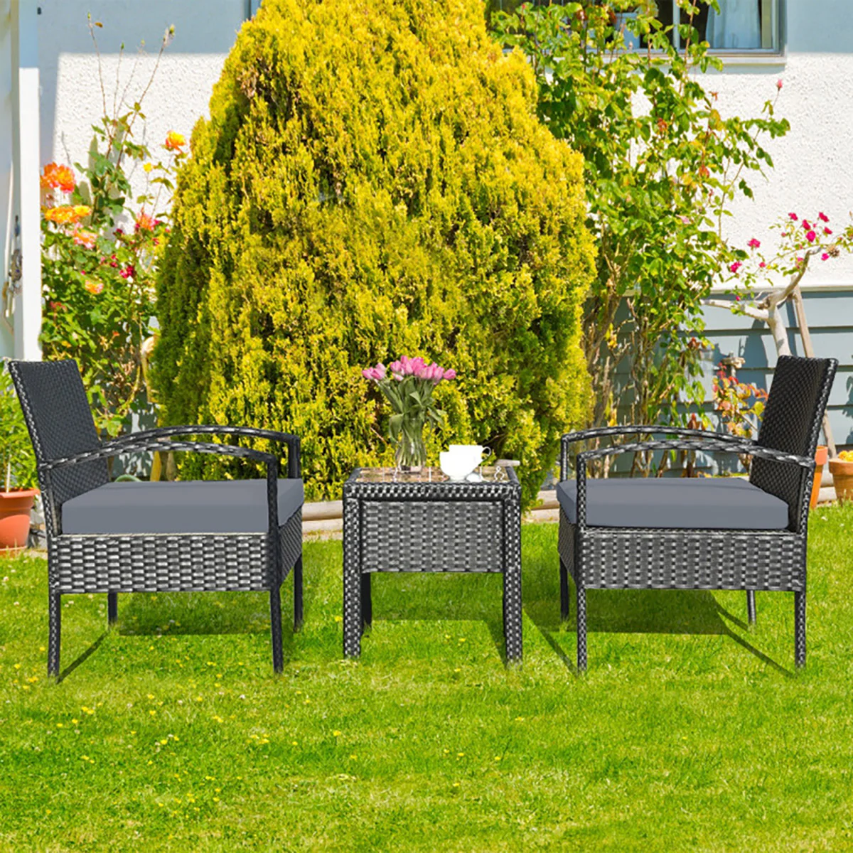 3-Piece Outdoor Rattan Patio Conversation Set - Image 7