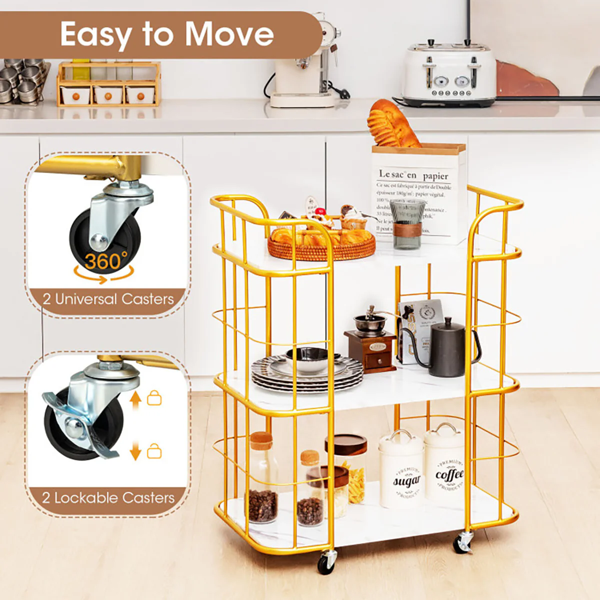 3-Tier Metal Storage Serving Cart Trolley - Image 4