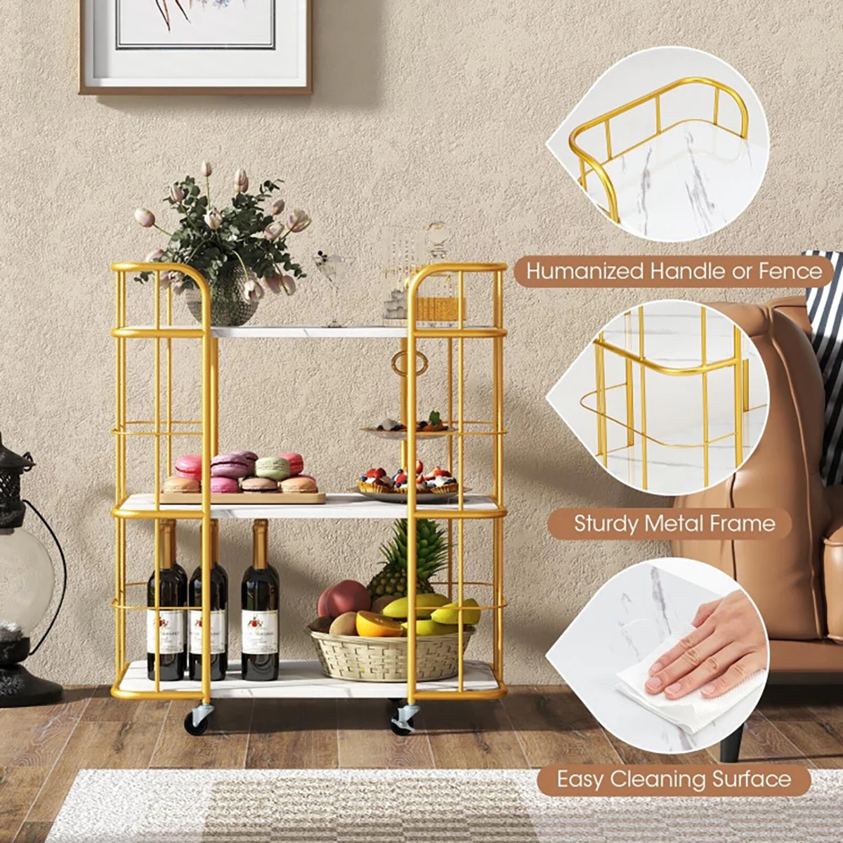 3-Tier Metal Storage Serving Cart Trolley - Image 5