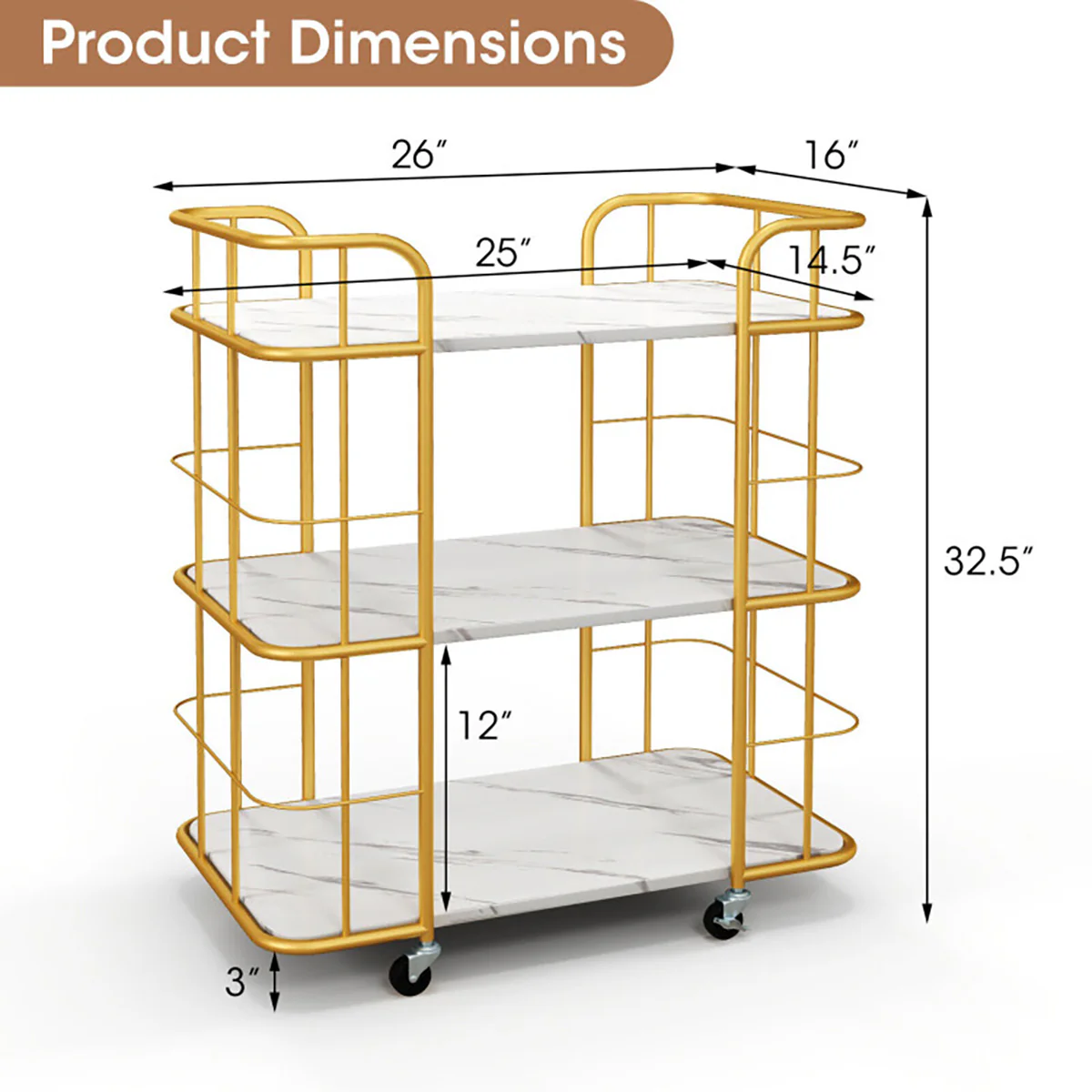 3-Tier Metal Storage Serving Cart Trolley - Image 7