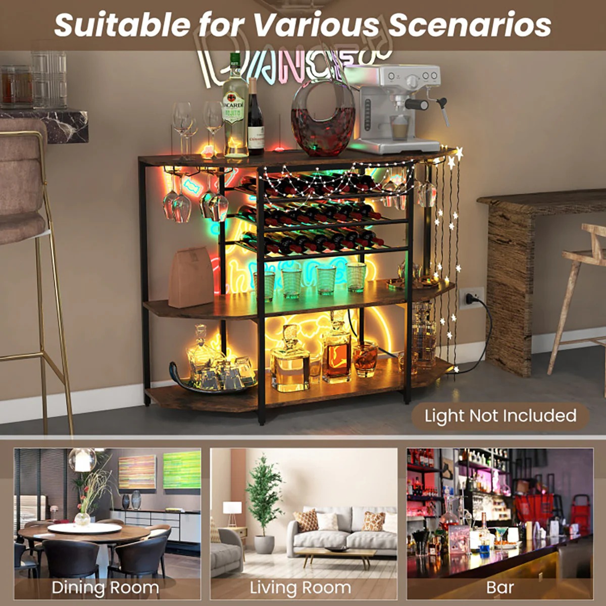 3-Tier Wine Bar Cabinet with Storage Shelves - Image 3
