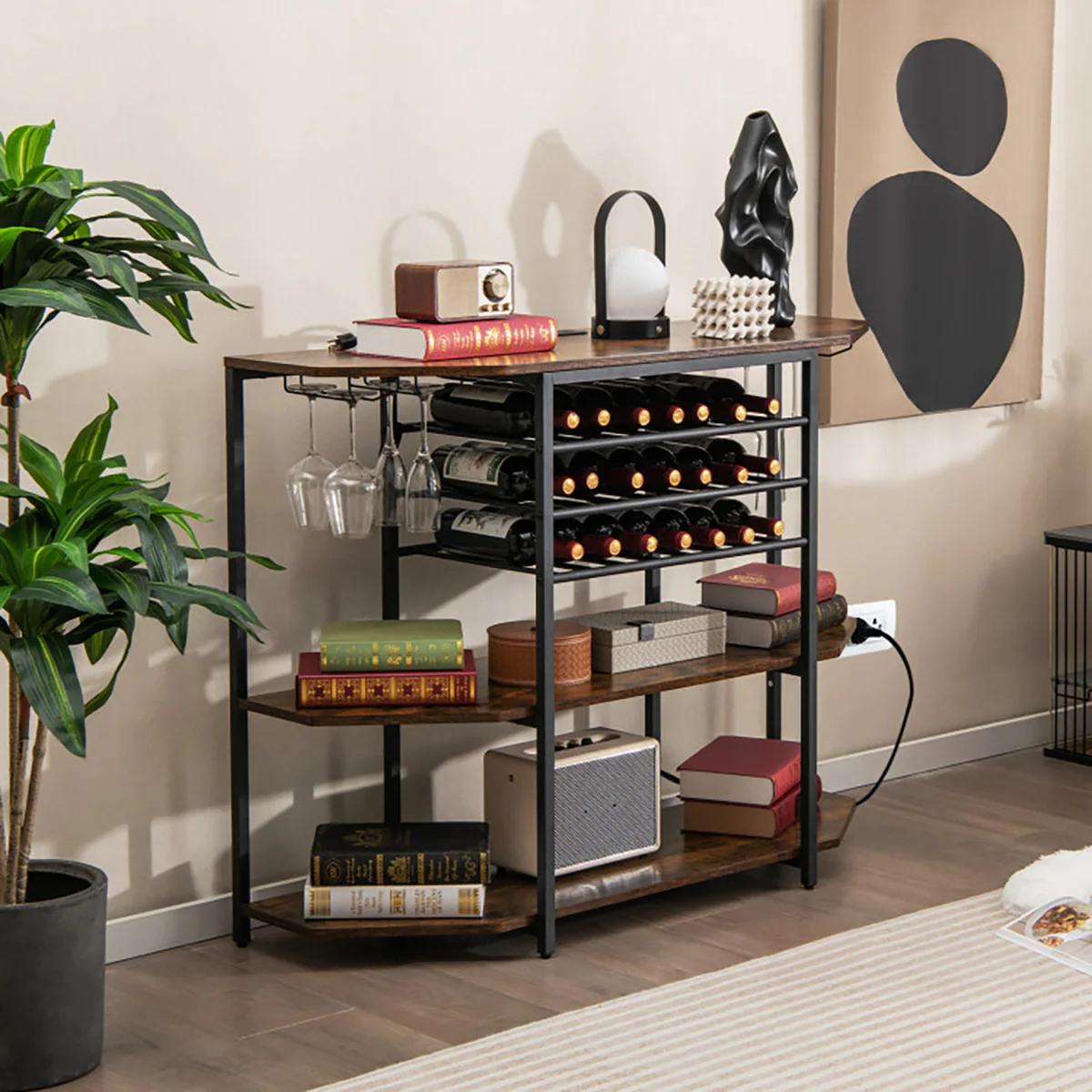 3-Tier Wine Bar Cabinet with Storage Shelves - Image 8