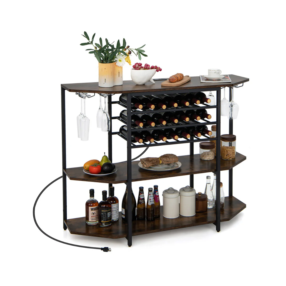 3-Tier Wine Bar Cabinet with Storage Shelves - Image 9