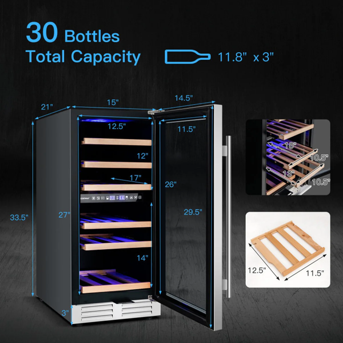 30-Bottle Dual Zone Freestanding Wine Cooler - Image 9
