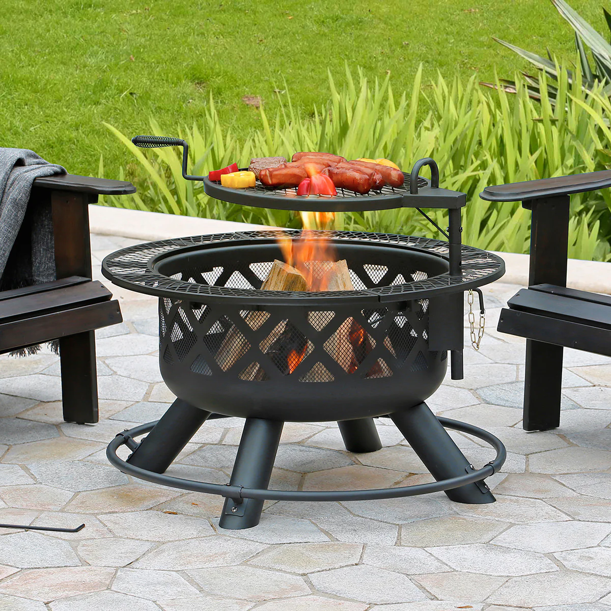 32'' Wood-Burning Fire Pit with Cooking Grill - Image 4