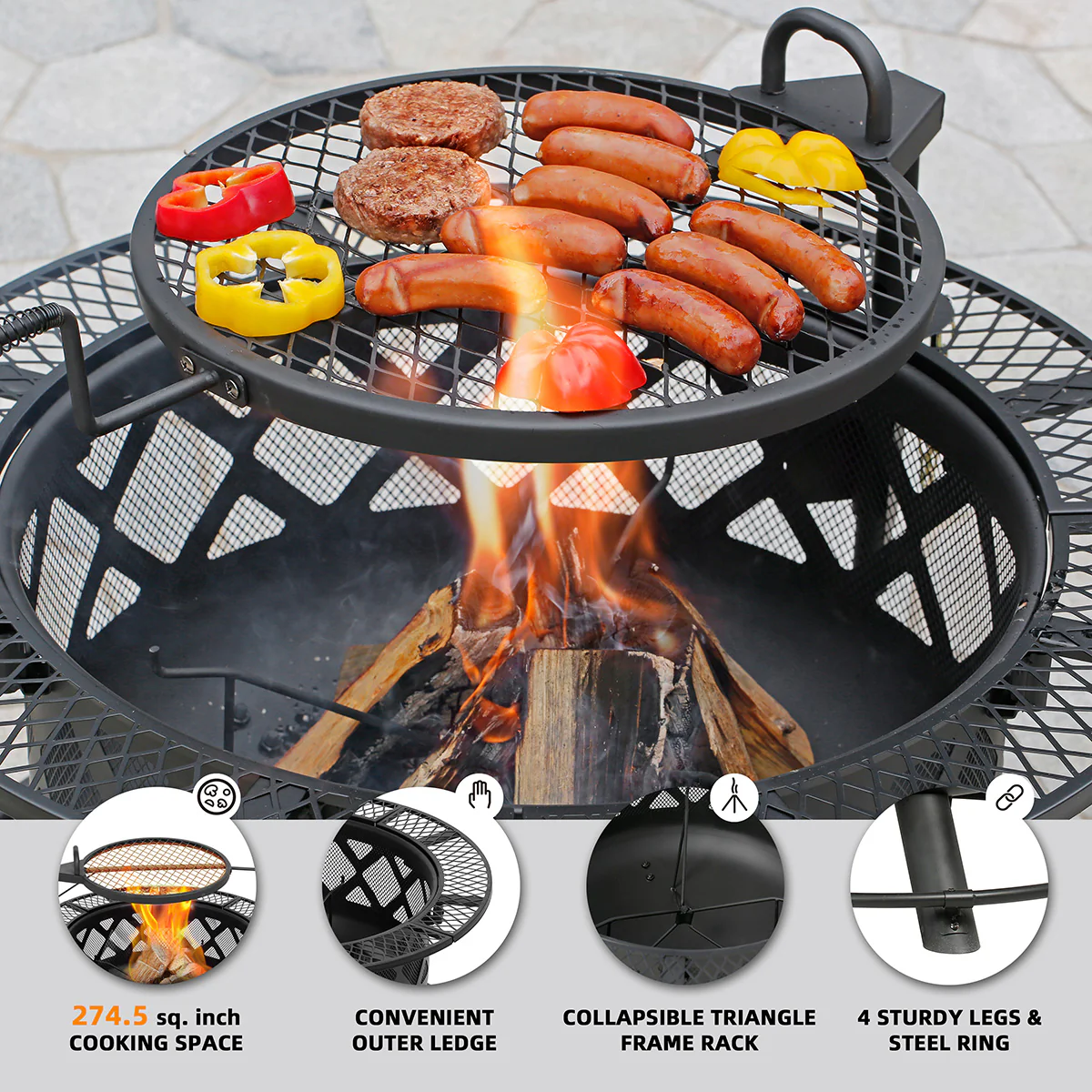 32'' Wood-Burning Fire Pit with Cooking Grill - Image 5