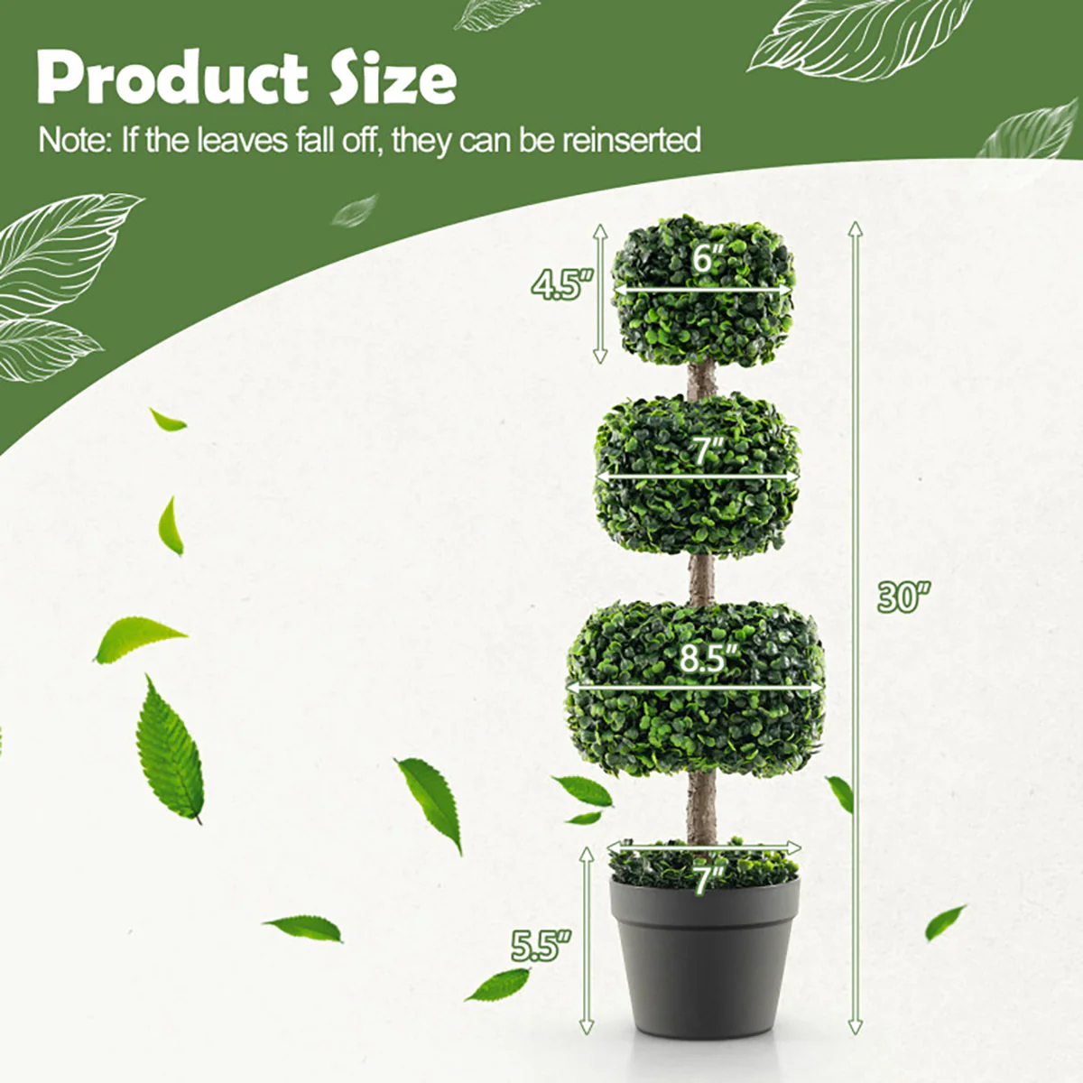 35'' Artificial Boxwood Topiary Ball Tree with Cement Pot - Image 8