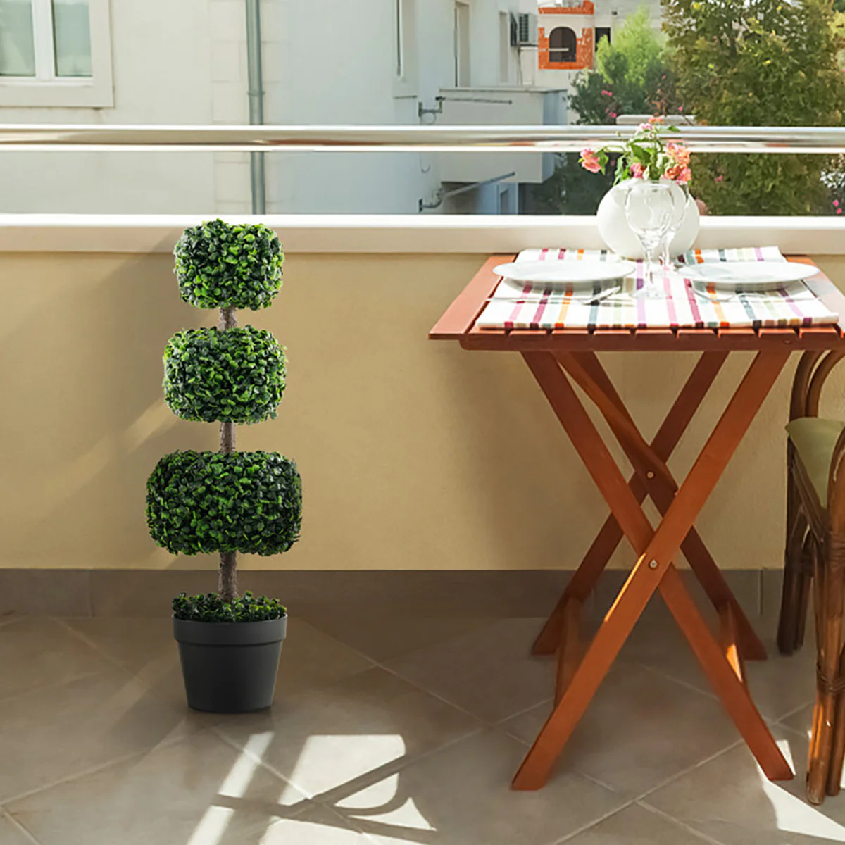 35'' Artificial Boxwood Topiary Ball Tree with Cement Pot - Image 9