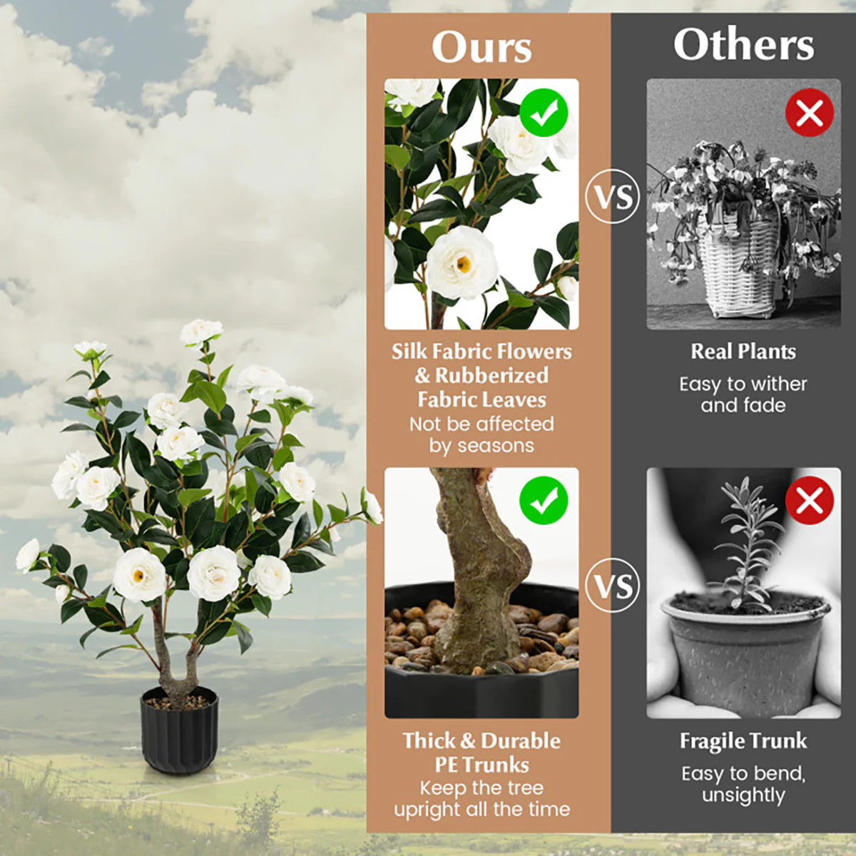 38'' Artificial Camellia Flower Trees with Cement Pot (Set of 2) - Image 20