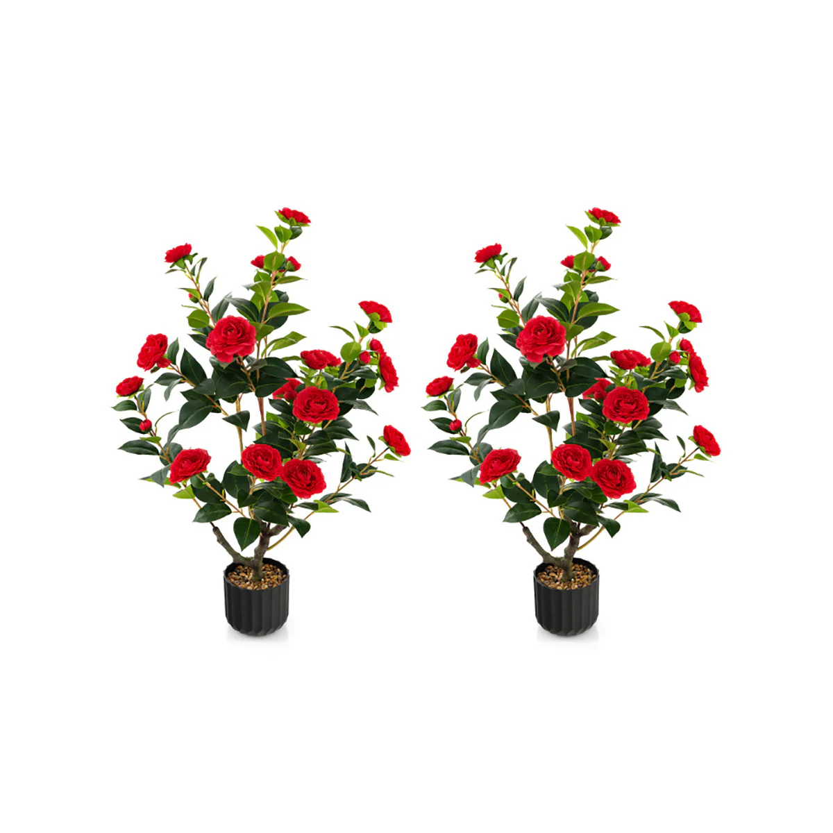 38'' Artificial Camellia Flower Trees with Cement Pot (Set of 2) - Image 24