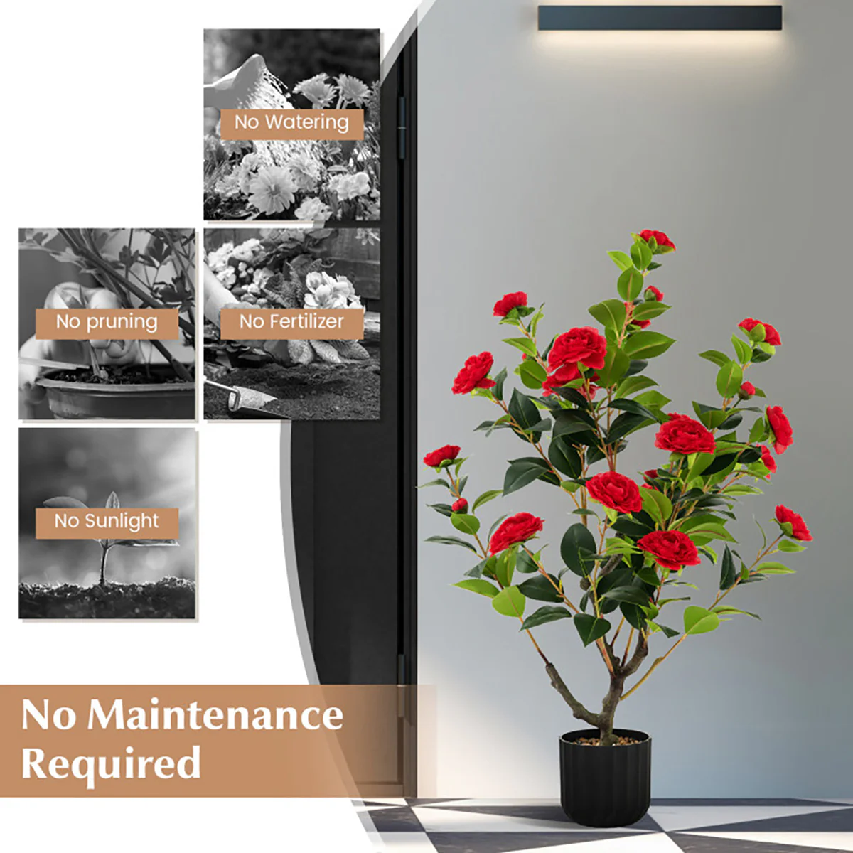 38'' Artificial Camellia Flower Trees with Cement Pot (Set of 2) - Image 25
