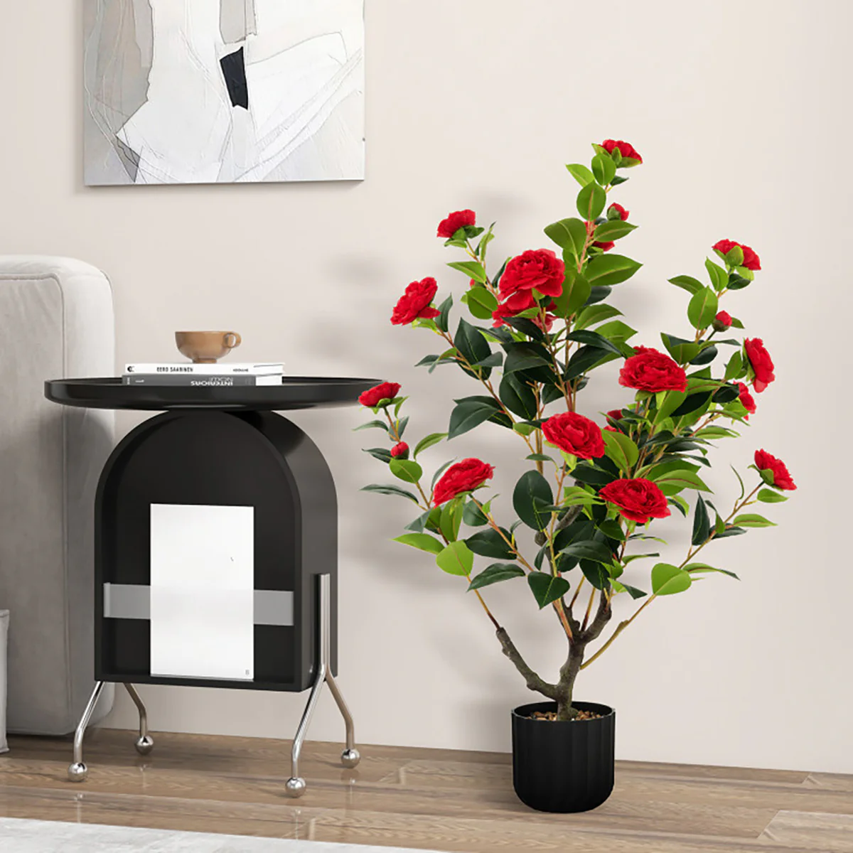 38'' Artificial Camellia Flower Trees with Cement Pot (Set of 2) - Image 27