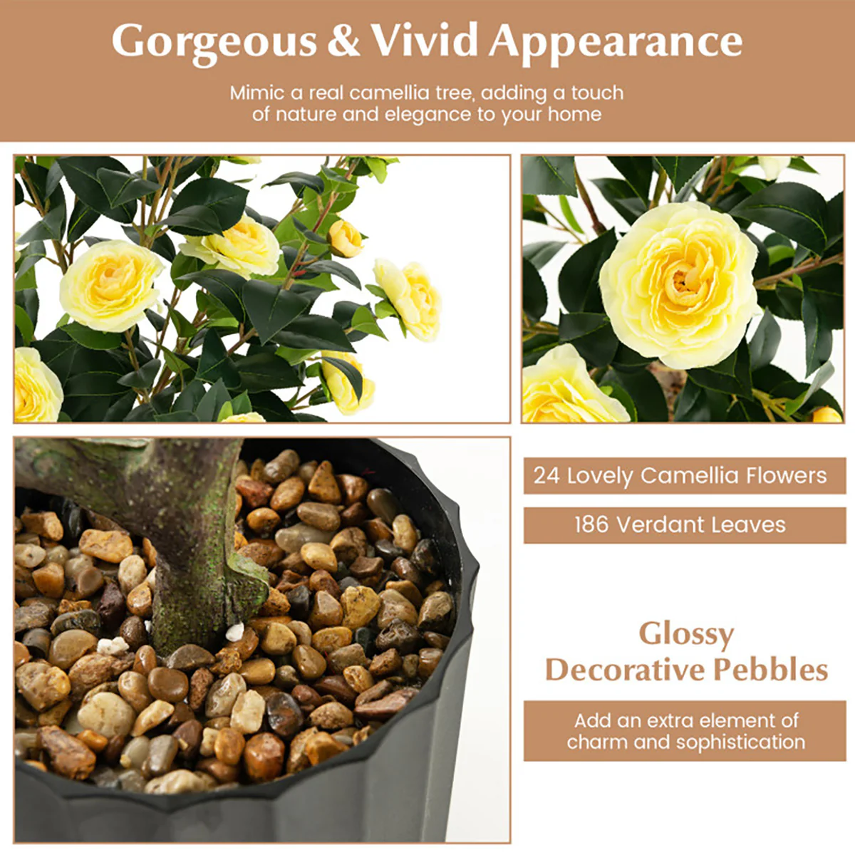 38'' Artificial Camellia Flower Trees with Cement Pot (Set of 2) - Image 3