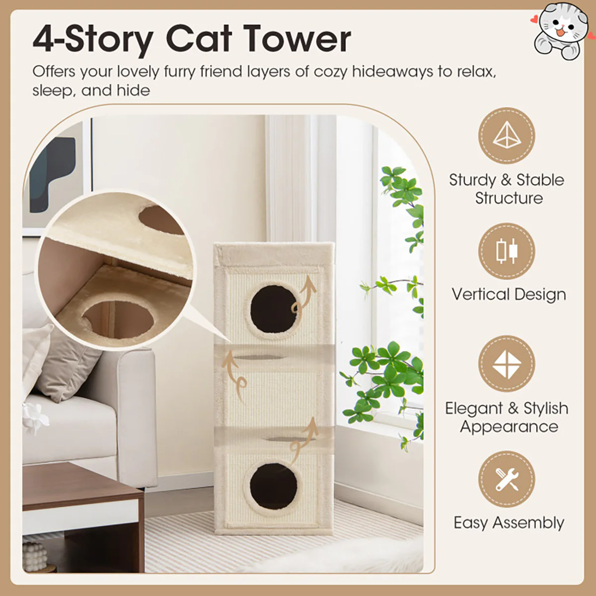 39'' Hideaway Cat Condo with Scratching Posts - Image 3