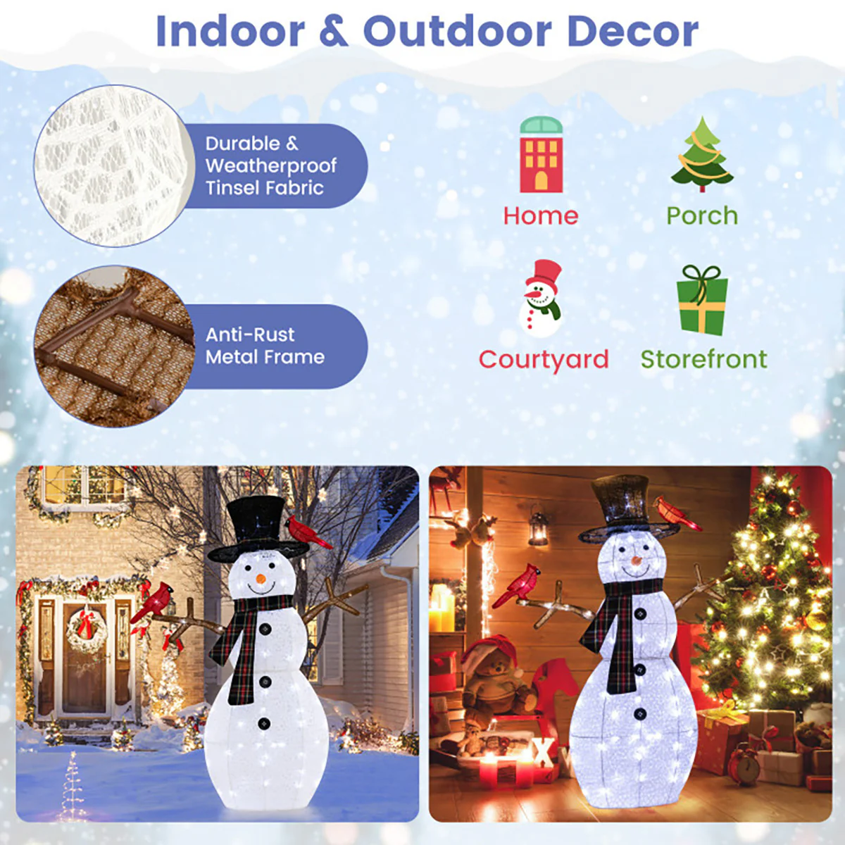 4.2' Pre-Lit Snowman and Cardinal Decoration - Image 3