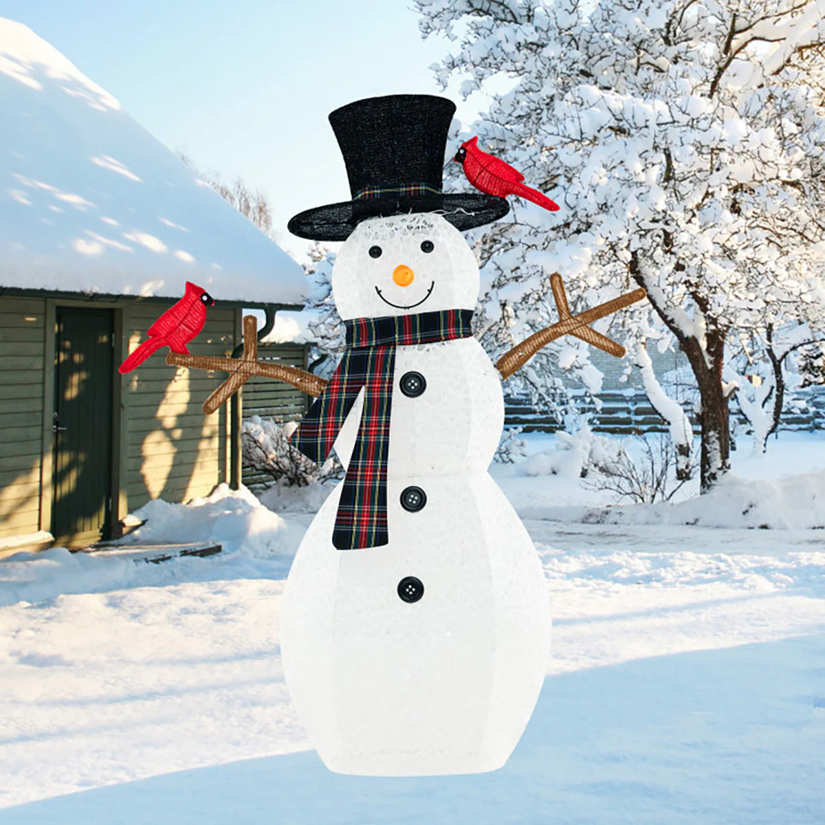 4.2' Pre-Lit Snowman and Cardinal Decoration - Image 5