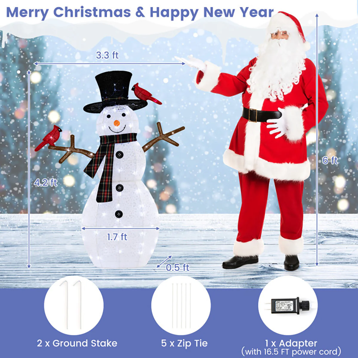 4.2' Pre-Lit Snowman and Cardinal Decoration - Image 9