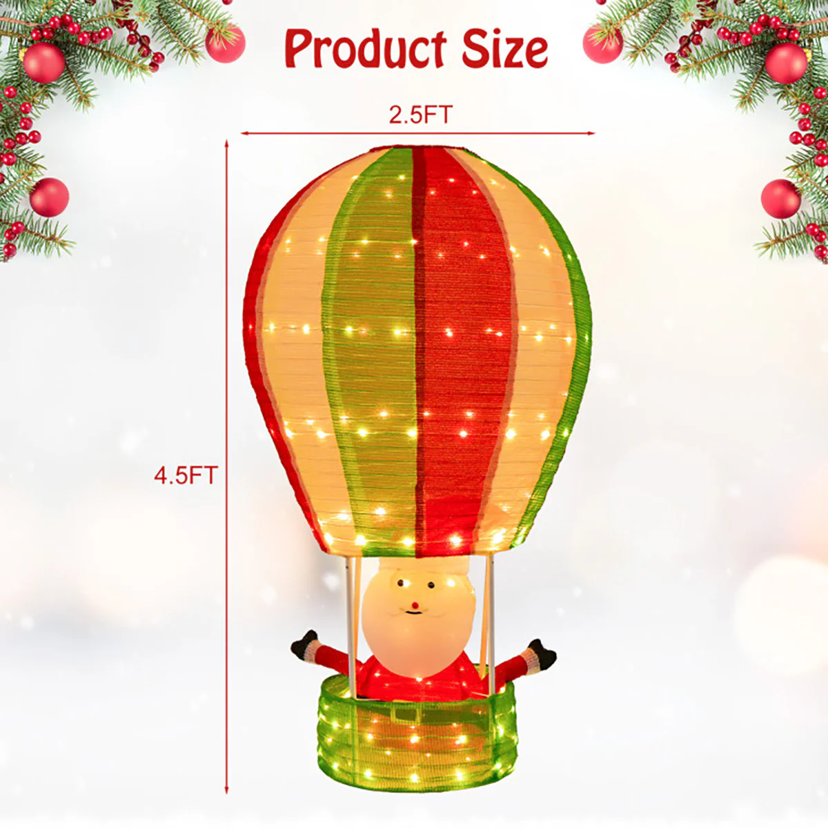4.5' Pre-Lit Santa Claus in Hot Air Balloon Decoration - Image 8