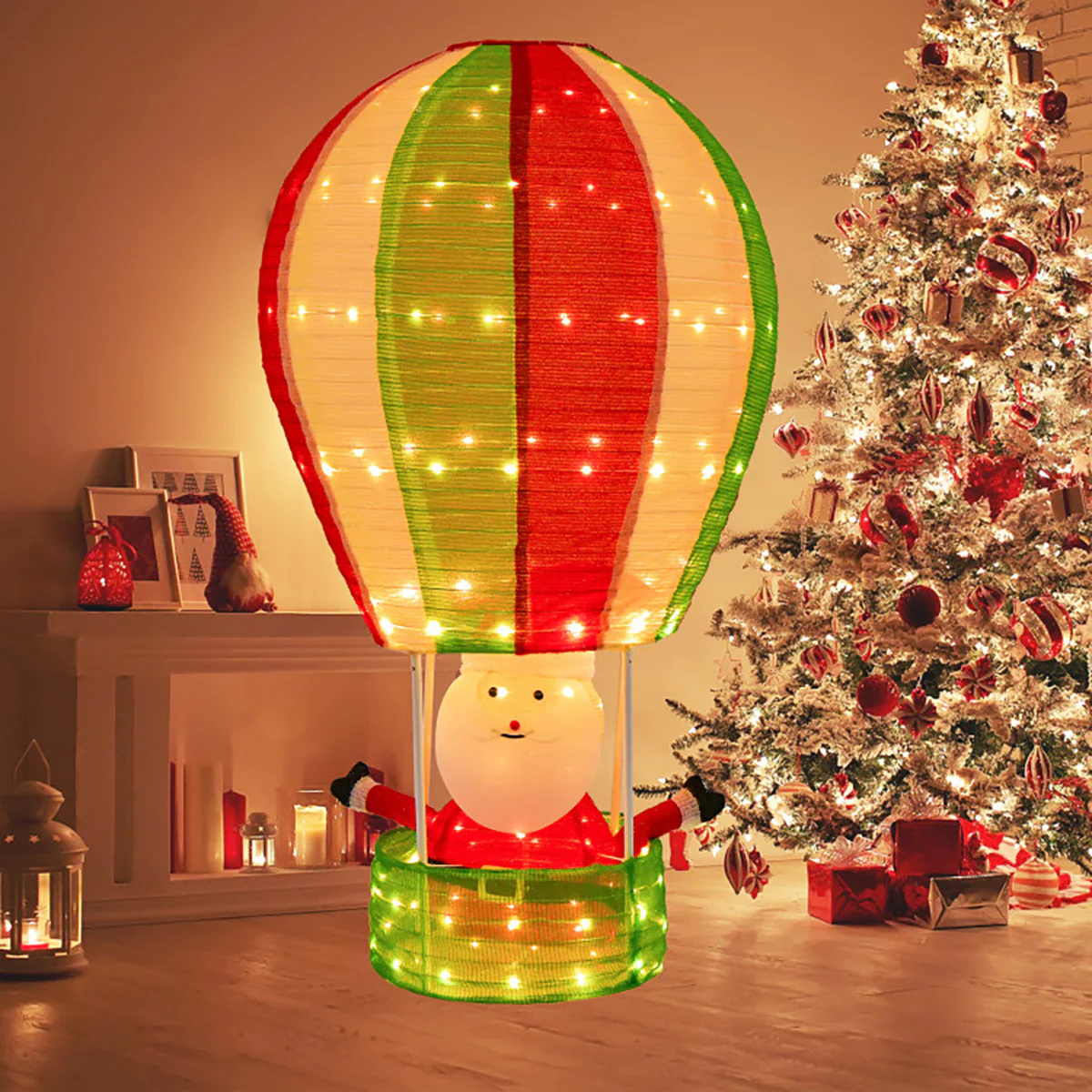4.5' Pre-Lit Santa Claus in Hot Air Balloon Decoration - Image 9