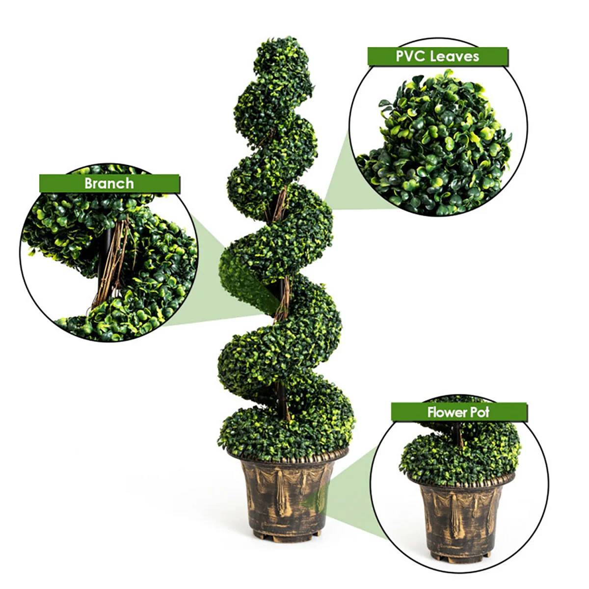 4' Artificial Boxwood Spiral Topiary Trees (Set of 2) - Image 3