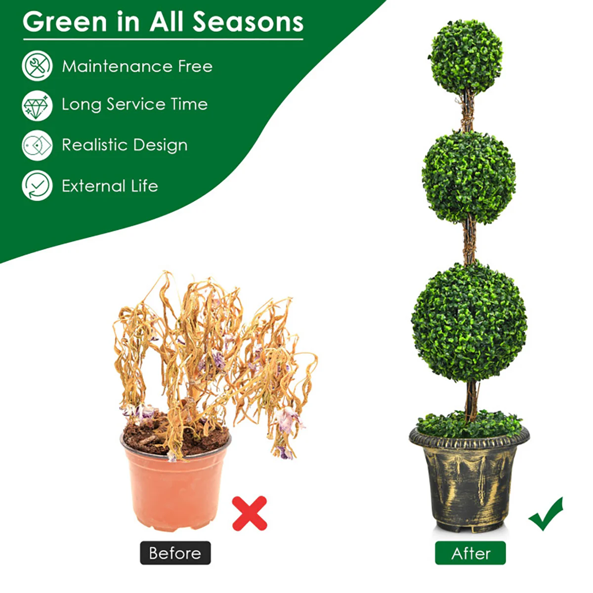 4' Artificial Topiary Triple Ball Tree - Image 4