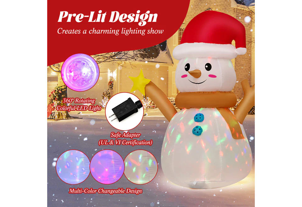 4-Ft. Inflatable Snowman with Rotating LED Lights - Image 5