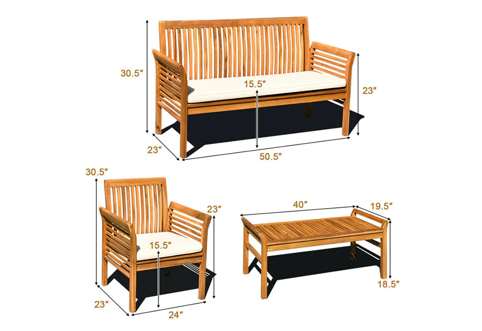 4-Piece Outdoor Acacia Wood Sofa Furniture Set - Image 10