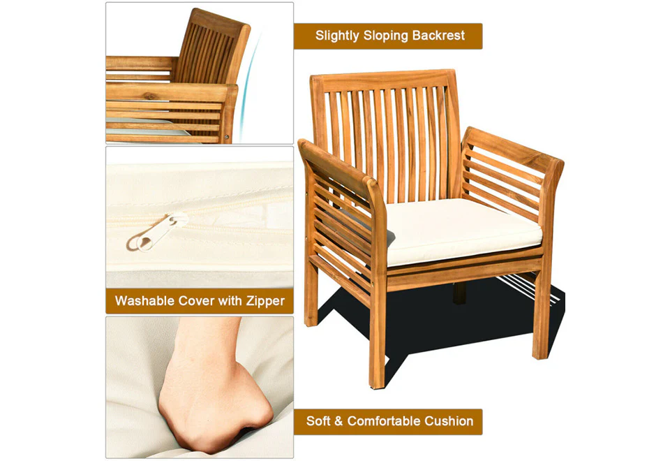 4-Piece Outdoor Acacia Wood Sofa Furniture Set - Image 6
