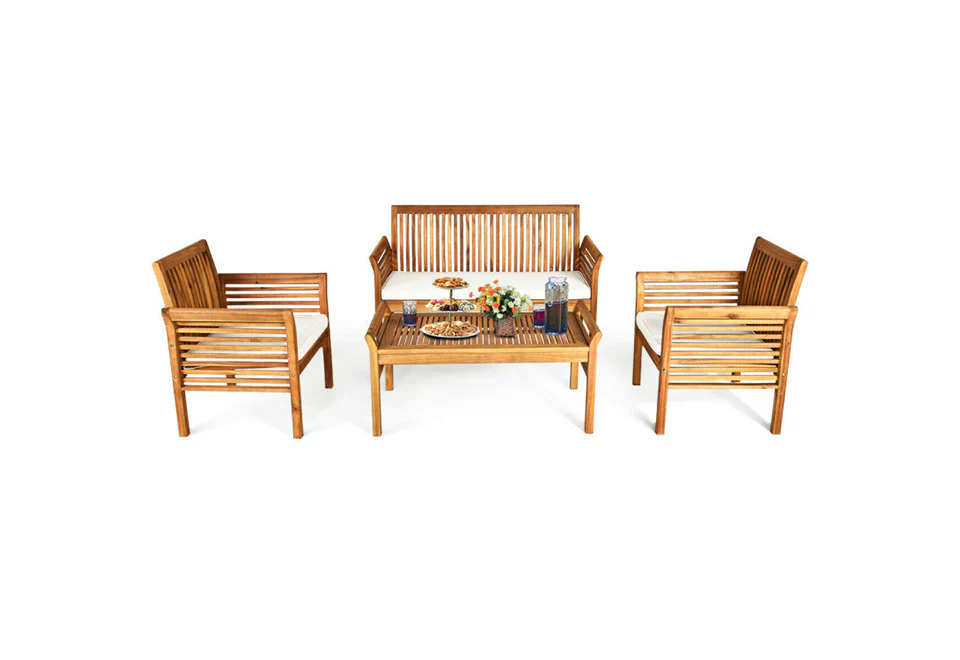 4-Piece Outdoor Acacia Wood Sofa Furniture Set - Image 9