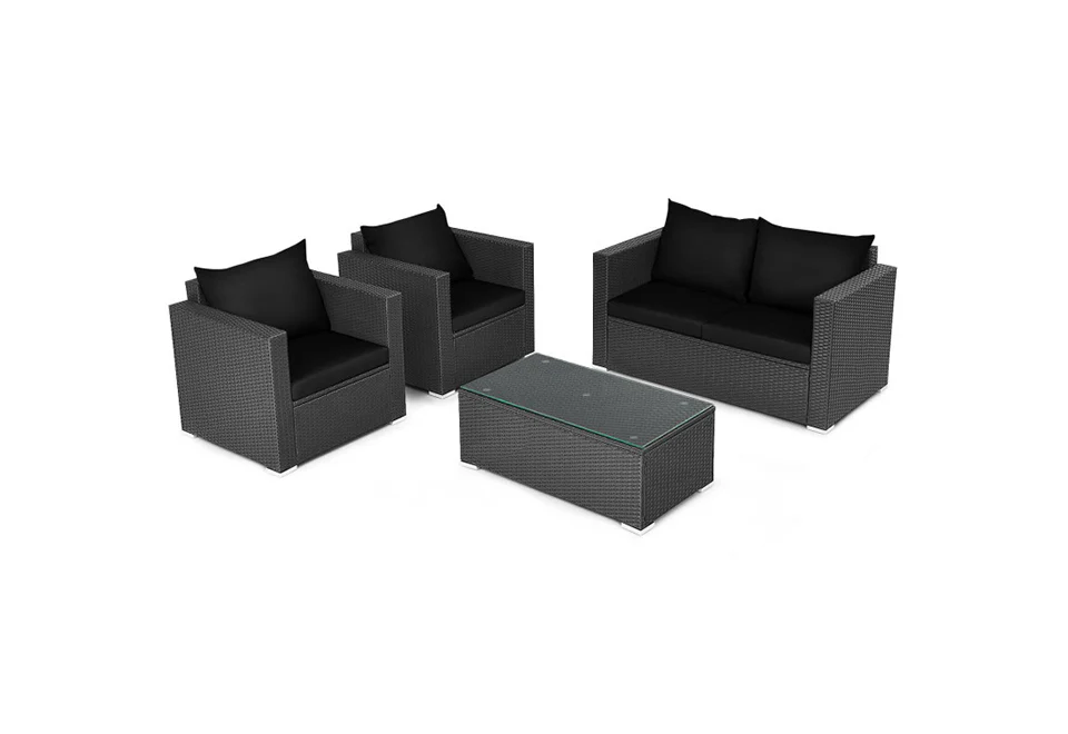 4-Piece Rattan Conversation Patio Set with Padded Cushion - Image 10