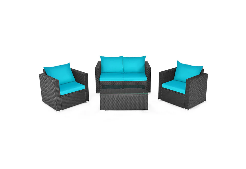4-Piece Rattan Conversation Patio Set with Padded Cushion - Image 11