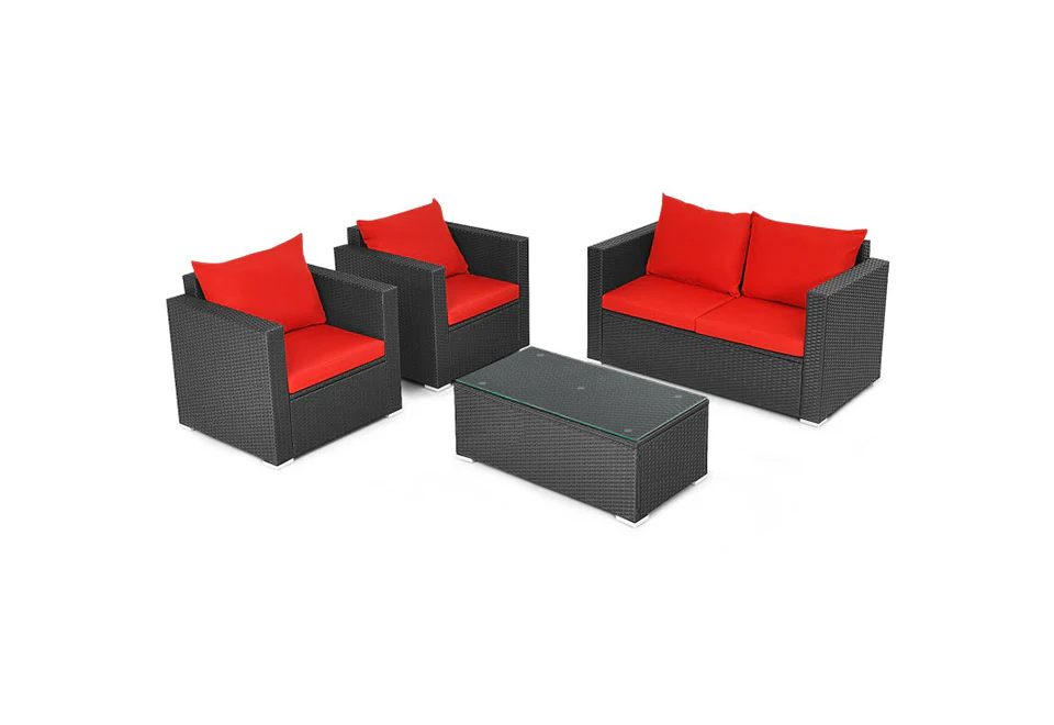 4-Piece Rattan Conversation Patio Set with Padded Cushion - Image 12