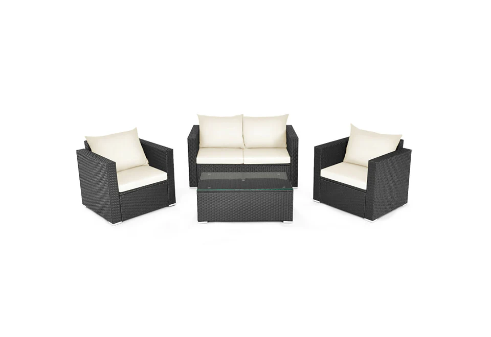 4-Piece Rattan Conversation Patio Set with Padded Cushion - Image 13