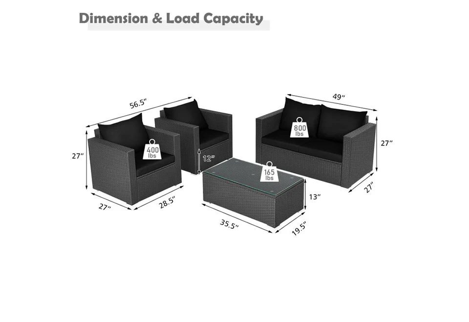 4-Piece Rattan Conversation Patio Set with Padded Cushion - Image 14