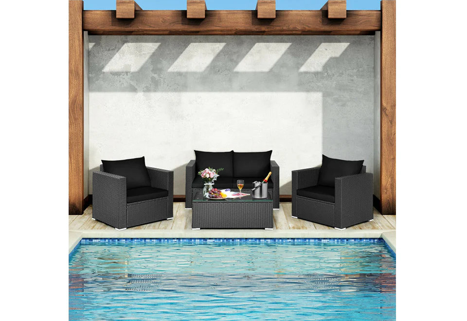 4-Piece Rattan Conversation Patio Set with Padded Cushion - Image 15