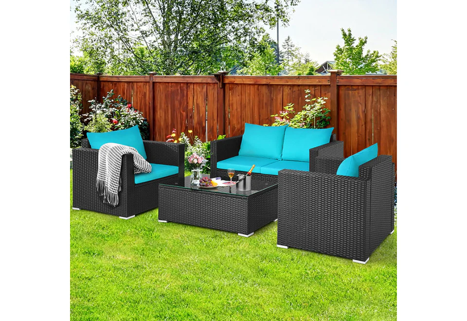 4-Piece Rattan Conversation Patio Set with Padded Cushion - Image 16