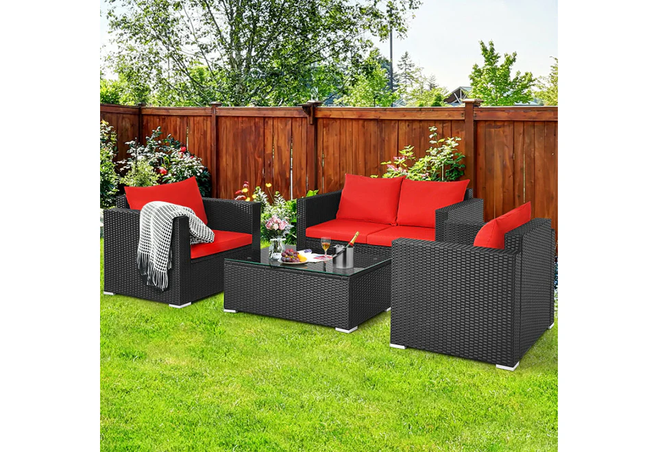 4-Piece Rattan Conversation Patio Set with Padded Cushion - Image 19