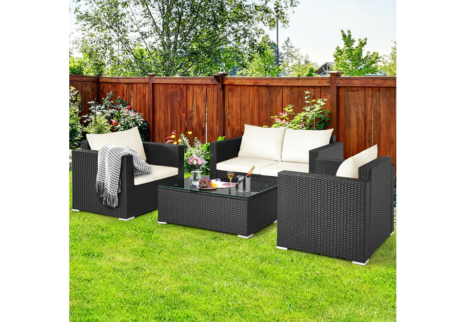 4-Piece Rattan Conversation Patio Set with Padded Cushion - Image 4