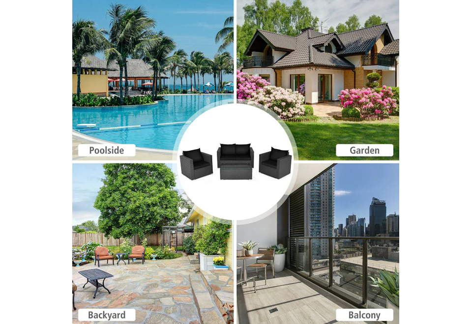 4-Piece Rattan Conversation Patio Set with Padded Cushion - Image 9