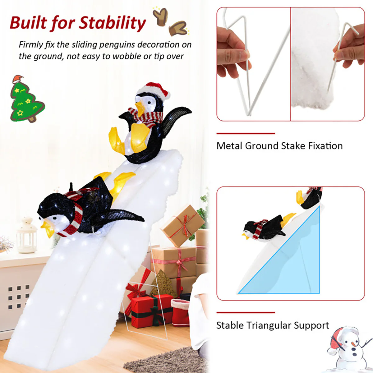 4' Pre-Lit Christmas Penguin Ice Skating Decor with Snowy Slide - Image 6