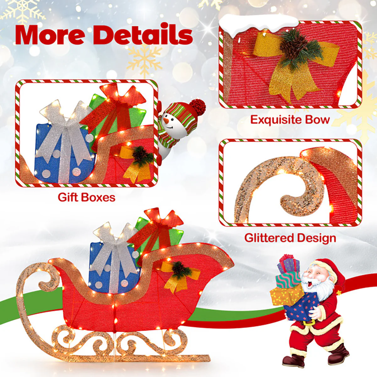 4' Pre-Lit Christmas Sleigh Decoration - Image 4